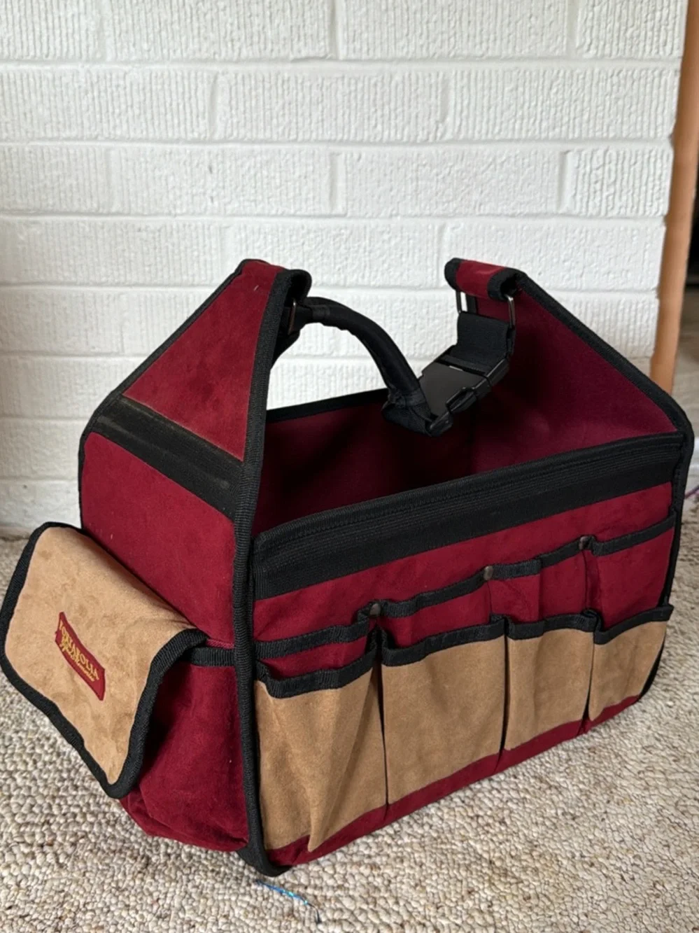 Open-Top Tool Tote Bag/Gardening - Burgundy and Tan